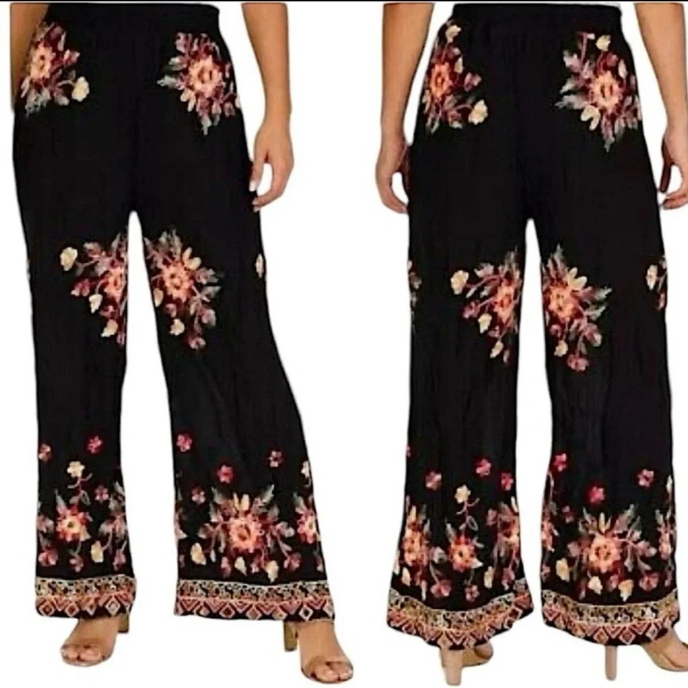 Anthropologie Liv Los Angeles Black Floral Pants size XL - Picture 2 of 9